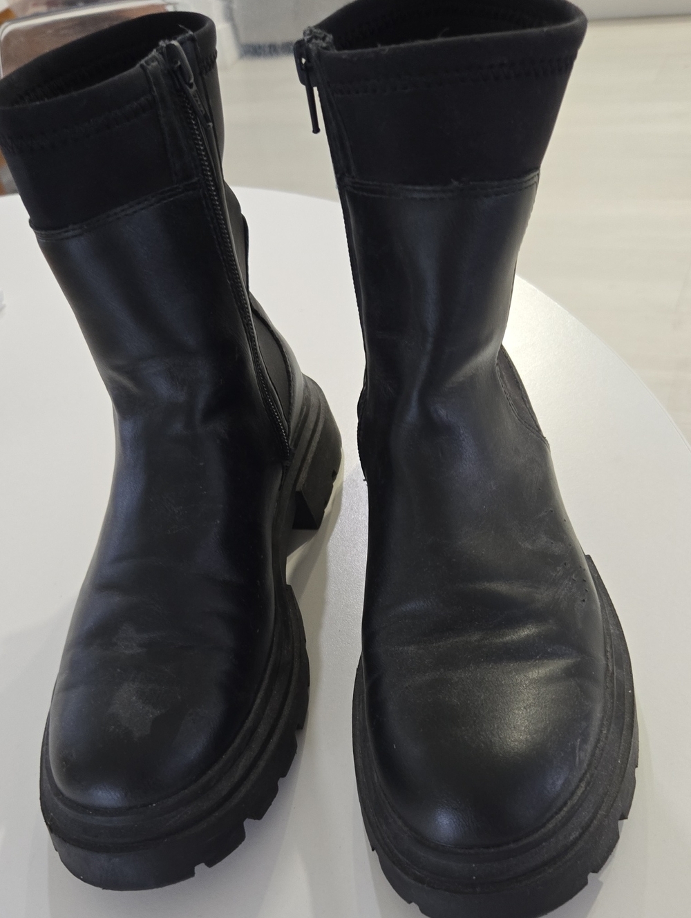 Zara Black Chunky Platform Zip Ankle Boots